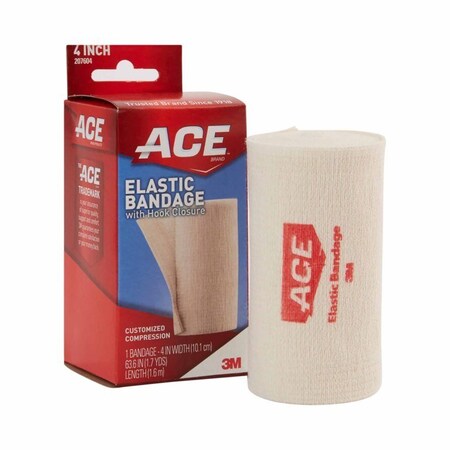 Ace Elastic Bandage 4 Inch X 5.3 Foot Single Hook and Loop Closure Tan NonSterile Standard Compression,  207604